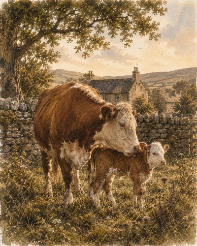 Hereford cow calf - hereford,