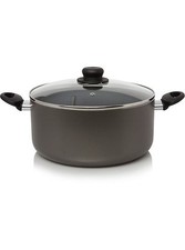 Non Stick 28 Cm Large Saucepan with Glass Lid Aluminium Cooking Stock Pot - Grey