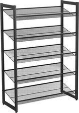 Shoe Rack, 5-Tier Stackable Shoe Storage Shelf, Metal Shoe Organiser with Adjust