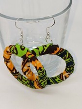 LARGE BEAUTIFUL HANDMADE AFRICAN COLOURFUL PRINT HOOP EARRINGS