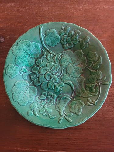 Antique green majolica plate - green,