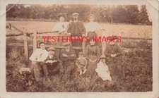 Large Family Group Field Fence Flat Caps Postcard (C165)