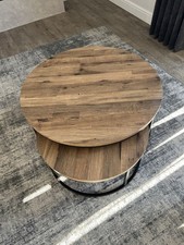Next Dark Bronx Oak Effect Nest of 2 Round Coffee Tables (Used Good Condition)