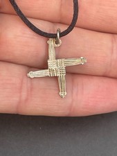 Antique Brigid's Cross Necklace Pendant Marked “Silver” Irish Celtic 