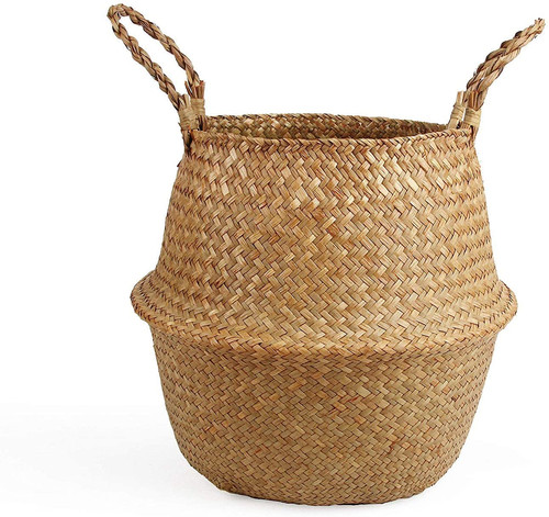 Woven seagrass belly basket - woven,