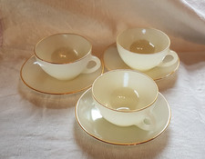 VINTAGE LEMON FRENCH ARCOPAL OPALESCENT HARLEQUIN GLASS TEA/COFFEE CUPS x 3