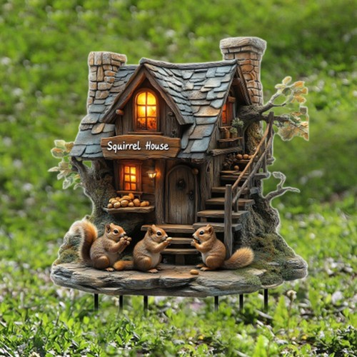 Garden squirrel house stake - garden, 2d