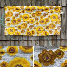 Retro Mid Century Vintage Fabric Off-cut Curtain Bark Cloth Flower VW Bus Craft