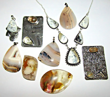 White Grey Brown beige natural gemstone pendant necklaces in silver Fast UK post