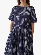 Toast Check Poplin Dress Size 14 Blue White Short Sleeves Cotton Pockets