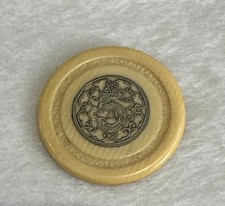 Antique Boulle Style Gaming Counter Numbered 5 Carved Bone c 18th- Early 19th