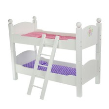 Wooden Doll Bunk Bed with Ladder and Bedding for 18 inch Dolls, White
