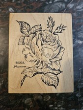 PSX K-023 Botanical Rosa Rose Flower Garden Leaves Rubber Stamp Wooden Handle 