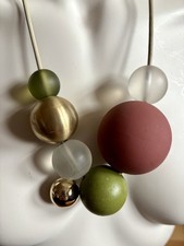 COS MULTI BALLS NECKLACE ADJUSTABLE CORD PERSPEX YELLOW METAL RUBBER GREENS GOLD