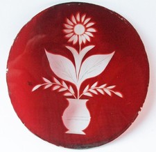 Original Stained Glass Antique Brilliant Cut Flashed Ruby Red Flower Vase