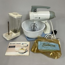 Vintage Sunbeam Mixmaster De Luxe White+Blue Kitchen Mixer Food Processor + Bowl