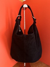 Black Italian Suede Hobo Bag