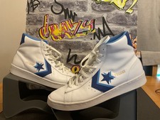 Mens Converse All Star Pro Leather High Top Trainers Sneakers UK8 white/blue vgc