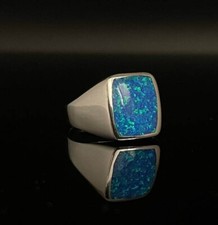 Natural Blue Opal Gemstone with 925 Sterling Silver Ring for Mens Handmade Ring