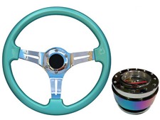 Mint Green Chrome TS Steering Wheel + Neo Quick Release boss NCh for MAZDA