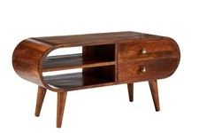 Elm Home And Garden Solid Mango Wood Oval Tv Media Unit Dark Oak Finish 45cm Hig