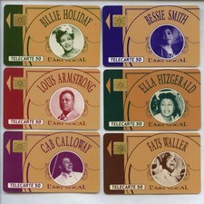 6 PHONE CARD SET / TELECARTE .. FRANCE PACK MUSIC JAZZ STARS TOPIC USED/CHIP