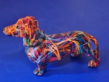 Colourful Sausage Dog Ornament Graffiti Art Resin Daschund Pet Sculpture Gift