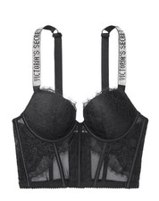 Victoria's Secret Black Lace Shine Strap Corset Bra Top