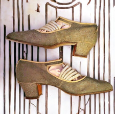 Vintage Art Deco Flapper Shoes In Embossed Metallic Fabric 6B