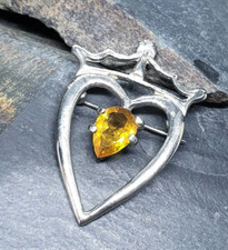 Vintage LUCKENBOOTH CELTIC BROOCH - with Citrine Stone - Mizpah - 10.4g