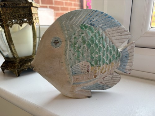 Two wooden fish ornaments - wooden,