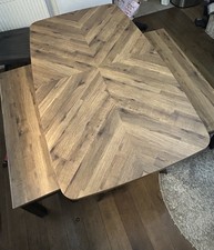 Dark Bronx chevron Oak Effect 6-8 Seater Table With Matching Benches 