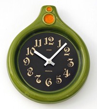 Vintage 26cm Anker Wall Clock - Ceramic Retro Mid Century Green Fat Lava German