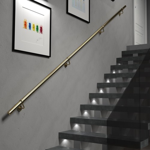 Brass stair handrail wall - stair,