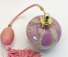 Vintage globular round pink and white mottled glass perfume bottle atomiser