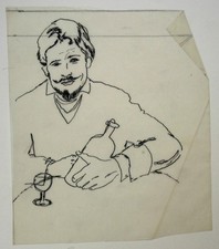 E. KLEPPER (1906-1980), Man with Bottle and Glass, Circa 1960, Ink Modern