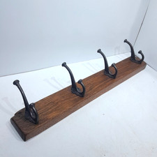 Solid Oak Coat Hook Rail  X 4 cast Iron solid  reclaimed Interior Hallway Hanger