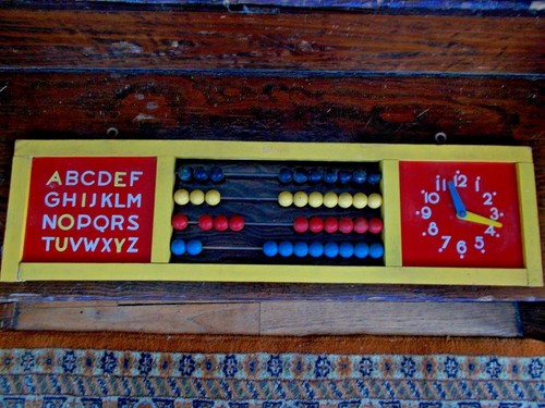 Vintage wooden abacus clock - wooden,