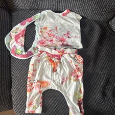 Girls Ted Baker 2 Piece Set With Match Bib Age 3-6 Months Floral And Bird Design