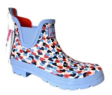 New Joules Wellies Wellibob Valentines Heart Short Ankle Rain Boots Red Blue 7