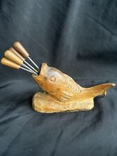 Carved Wooden Fish Cocktail Fork Holder/Pick Holder/Snail Spade Stick Set France