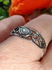 Abalone Paua shell openwork vintage stackable sterling silver size S Ring wonky