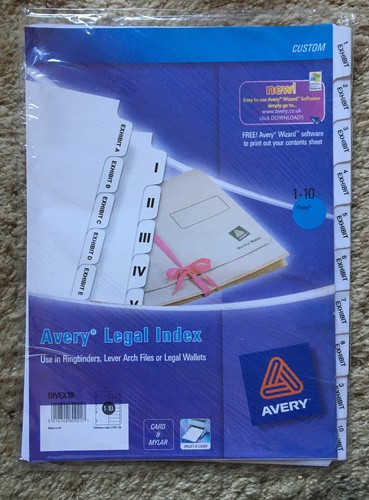 Avery l7411 legal index - l7411-10, 10