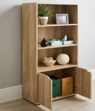 3 Open Shelf Bookcase Oak Storage Cube Unit 2 Door Cupboard Display 120x58x29 Cm