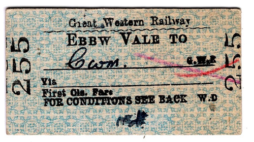 Railway ticket ebbw - railway, g.w.r.: