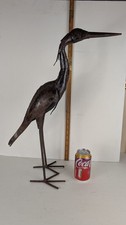 Vintage Heron / Crane Folk Art Garden Sculpture made Recycled Metal 23" inch