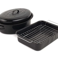Russell Hobbs Deep Roasting Pan Roaster Dish 2 Piece With Rack Vitreous Enamel