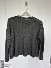 Ladies Ribbed Long Sleeve Top With Button Detailing On Shoulder Size Medium