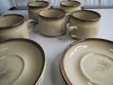 Job lot of five Denby handcrafted tea/coffee cups and saucers in brown