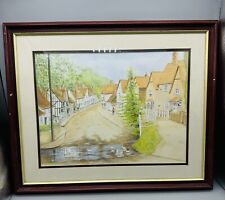 Framed Watercolour Painting Picture Of Kersey Suffolk England Signed